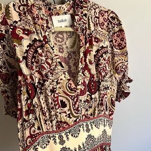 ba&sh Red and Cream Puff Sleeve Maxi Dress